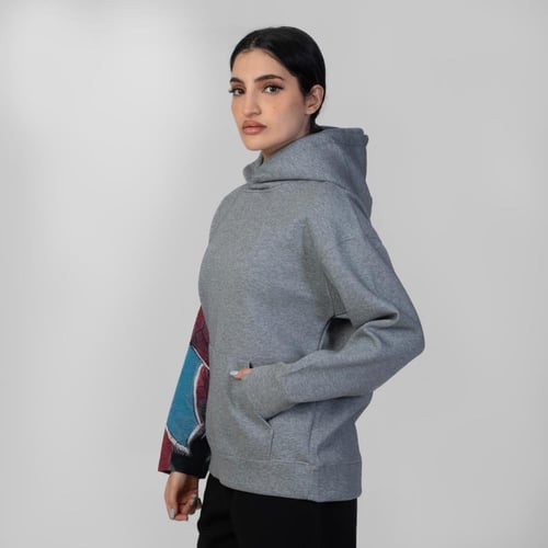 هودي انمي تطريز كم كامل شخصية سبايدر مان - رمادي