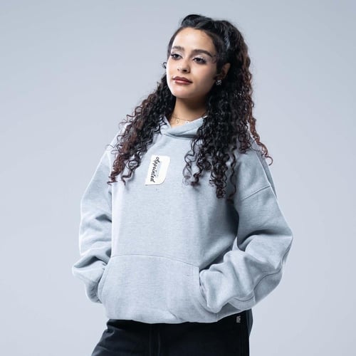 هودي اوفرسايز بجيب امامي وسحاب عرضي بالظهر - رمادي