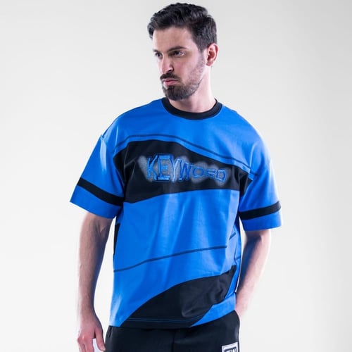 تيشرت شبابي بستايل كاجوال وطبعة KEYWORD - ازرق