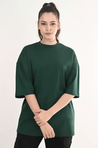تيشيرت أوفر سايز ساده أنيق وعصري - اخضر غامق