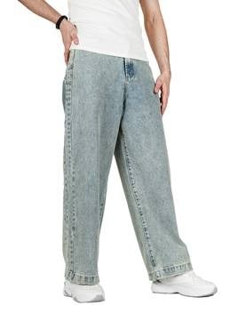 بنطلون جينز أوفرسايز بقصة مستقيمة وخياطة جانبية –...