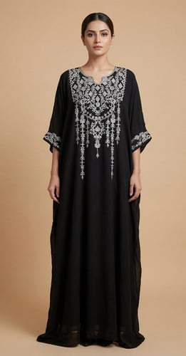 قفطان اسود بتطريز فضي ملكي