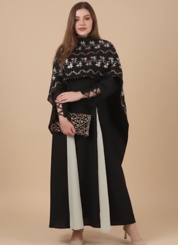 جلابية بشال اسود مطرز