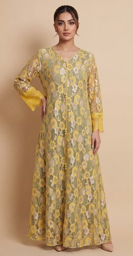 جلابية دانتيل مشجرة - اصفر