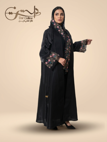عباية قماش كريب واقف فاخر اسود داكن