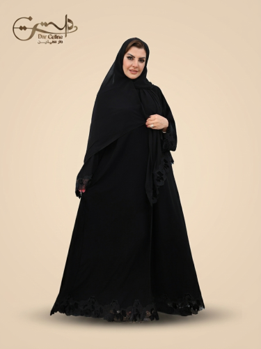 عباية قماش كريب اسود مع كلفة