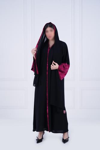 Crêpe abaya with pink pattern