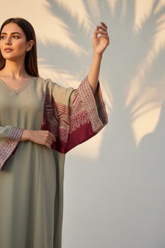 جلابية كريب مغسول زيتي