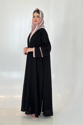 عباية كريب أسود | طرحة بوال زهري