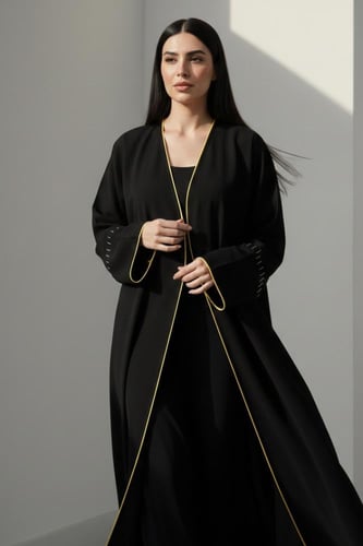 عباية كريب كوري| لمسة تطريز (Butter Yellow)،