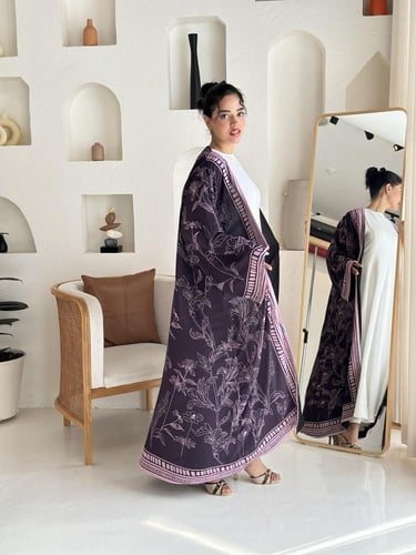 عباية شيفون طباعة بنفسجي