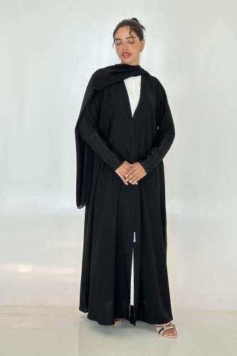 عبايه كريب | أكمام تطريز اسود