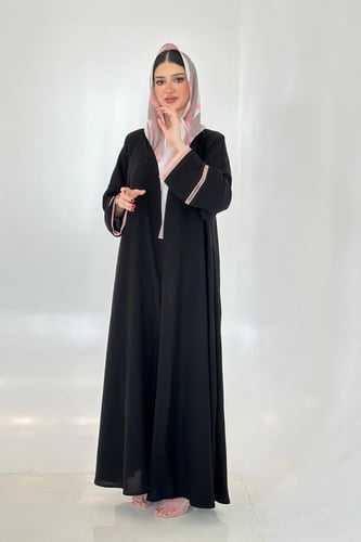 عباية كريب أسود | طرحة بوال زهري