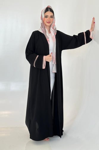 عباية كريب أسود | طرحة بوال زهري