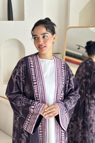 عباية شيفون طباعة بنفسجي