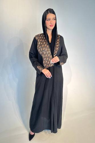 عباية لينن | كريب مع قطن مطرز