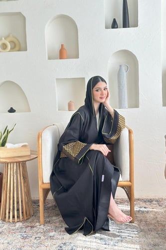 عباية لينن اسود | أكمام عريضة