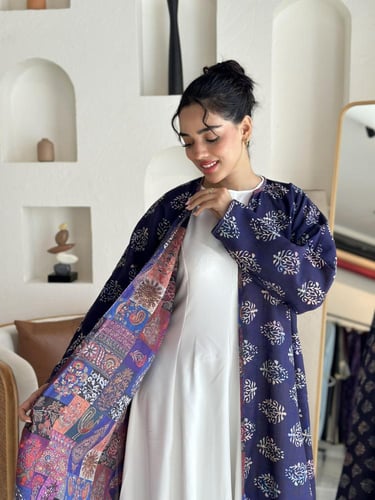 عباية لينن هندي بنفسجي مشجر | دبل فيس