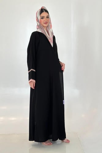 عباية كريب أسود | طرحة بوال زهري