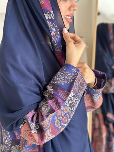 عباية لينن هندي بنفسجي مشجر | دبل فيس