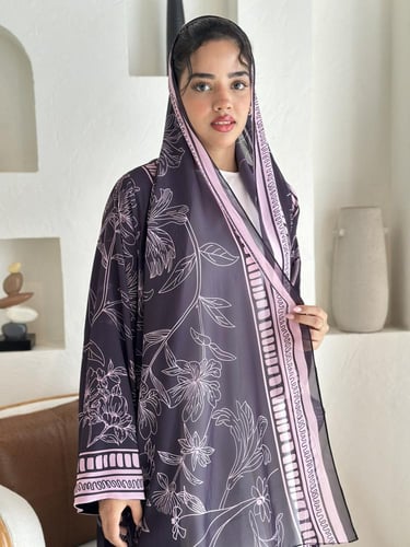 عباية شيفون طباعة بنفسجي
