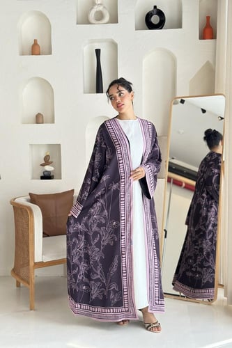 عباية شيفون طباعة بنفسجي