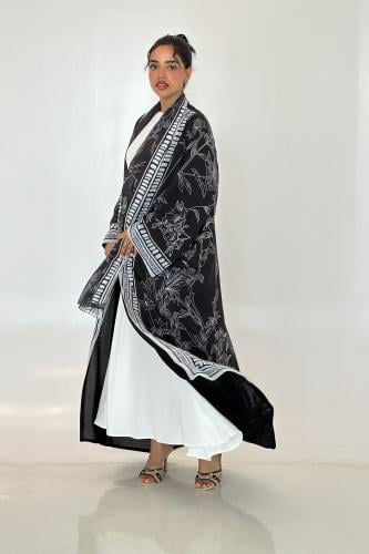 عباية شيفون طباعة اسود
