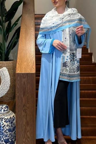 Blue crepe abaya | Indian-style shawl