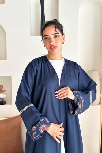 عباية لنن كحلي | طرحة بوال هندي مشجر