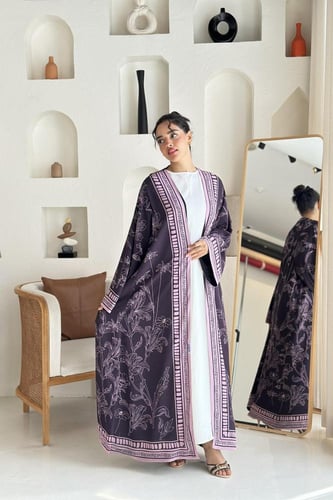 عباية شيفون طباعة بنفسجي