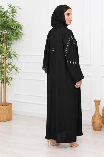 Korean crepe abaya with hand embroidery white