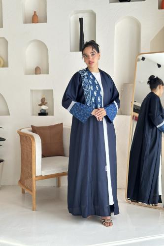عباية لنن كحلي مع قطن هندي