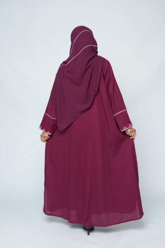 Linen abaya in pomegranate | geometric embroidery