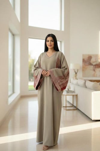 جلابية كريب مغسول زيتي