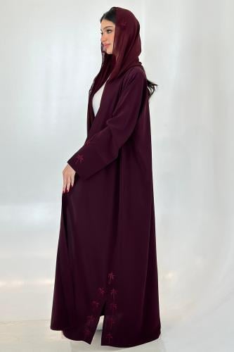 عباية كريب عنابي | تطريز نباتي