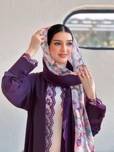 عباية كريب | دانتيل بنفسجي