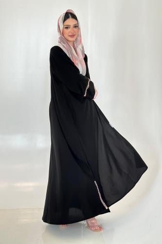 عباية لينن أسود | طرحة بوال