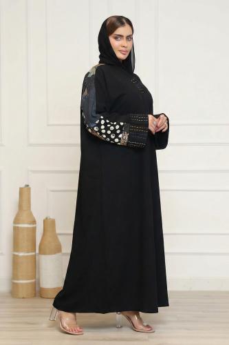 عباية كريب مغسول أسود | قطن هندي ولمسة تطريز