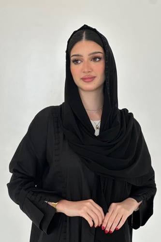 عباية لينن اسود | تطريز يدوي