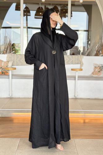 عباية رسمية بليزر لينن أسود | تقفيلة أنيقة