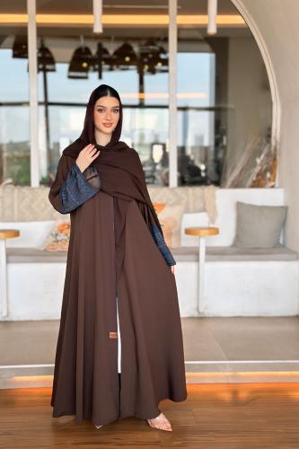 عباية كريب مغسول | أكمام حرير كحلي