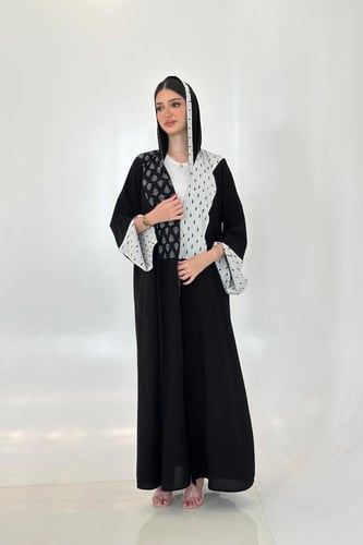 عباية كريب أسود |قطن أسود وأبيض شجري