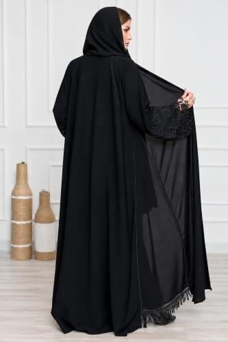 Krepe Abaya, soft Korean | luxurious lace sleeves