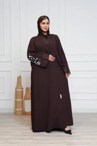 Washed crepe abaya brown | Indian cotton and touch of embroidery