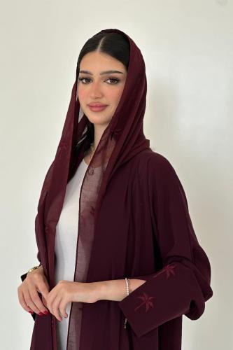 Abaya crepe garnet | vegetal embroidery