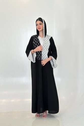 عباية كريب أسود |قطن أسود وأبيض شجري