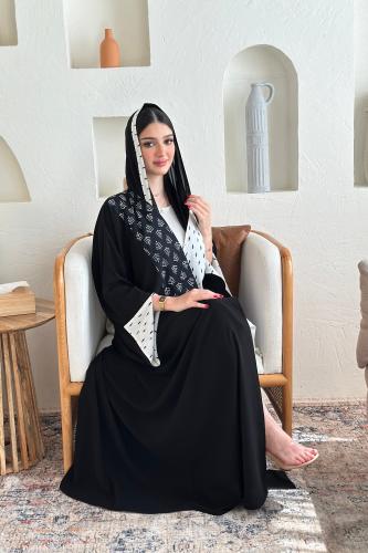 عباية كريب أسود |قطن أسود وأبيض شجري