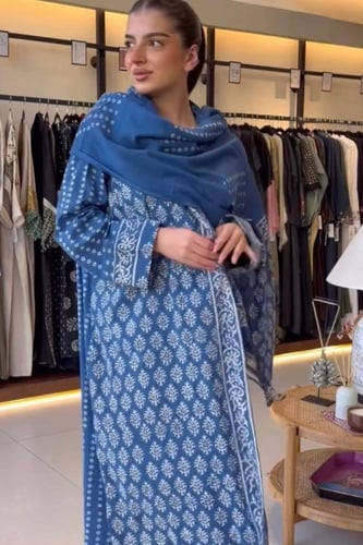 عباية قطن هندي زرقاء