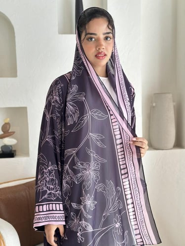 عباية شيفون طباعة بنفسجي