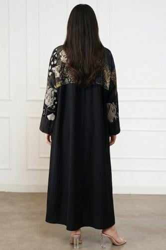 Silk abaya washed black | Indian cotton printed